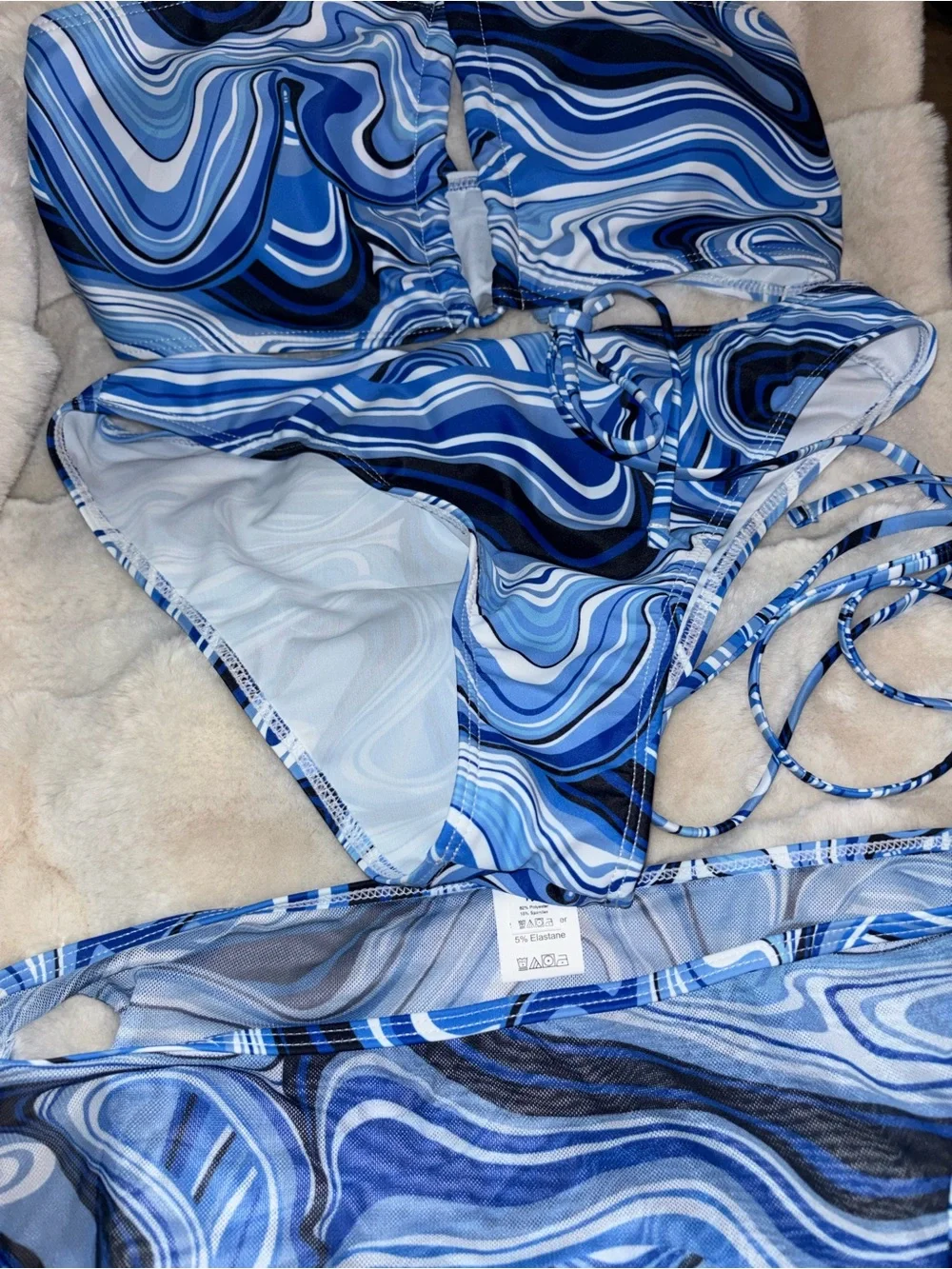 Blue Swirl Mesh Three Piece Set
